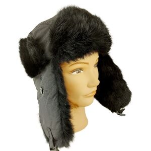Real Rabbit Fur Trapper hat aviator style winter cap nylon UNISEX 55cm